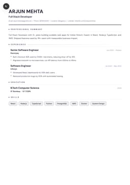 Classic ATS resume template — selected