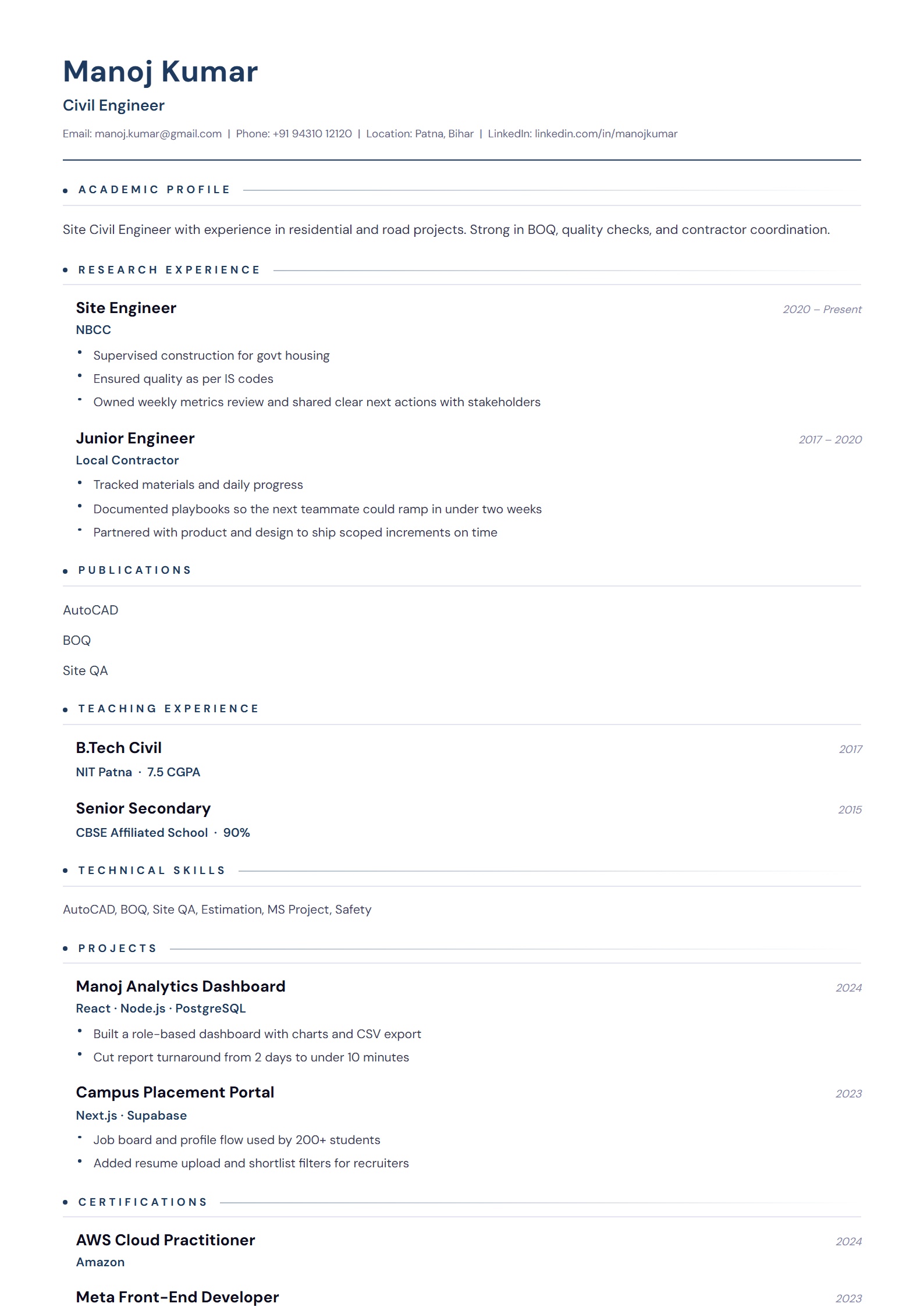 Academic Formal resume template preview