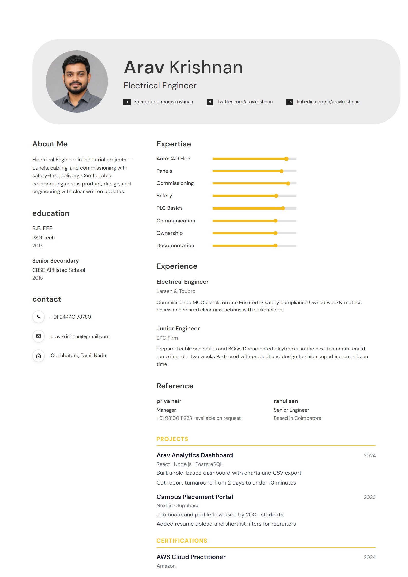 Amber Circle resume template preview