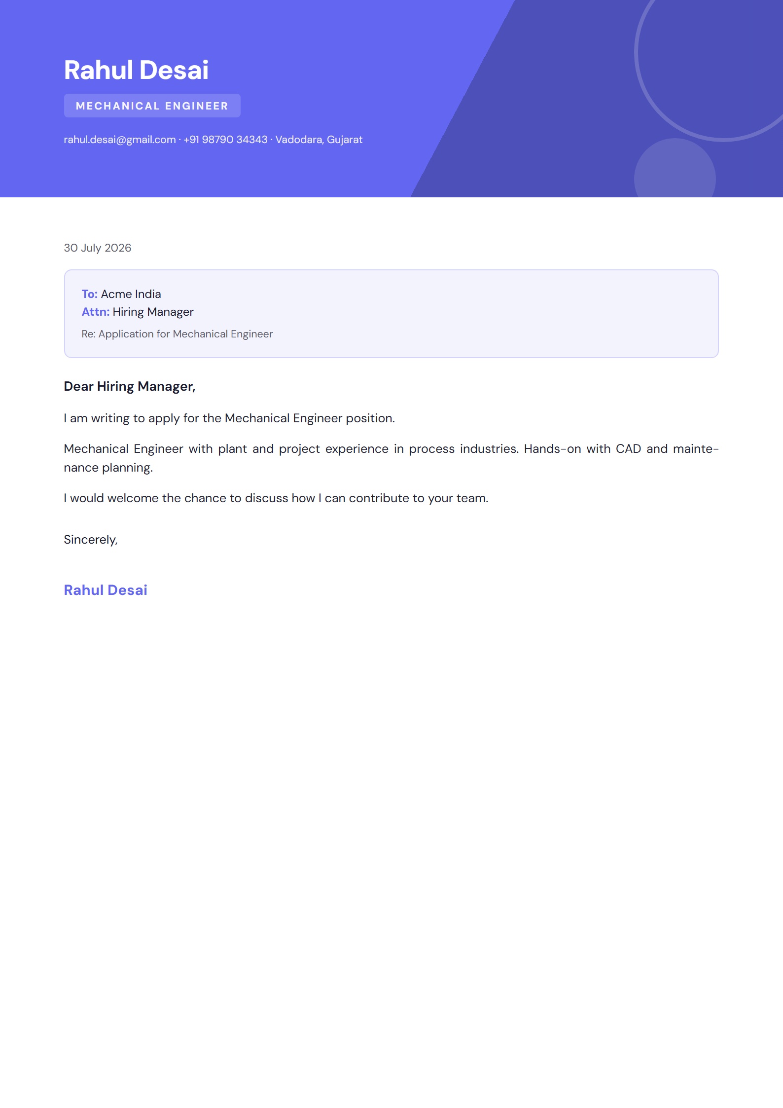 Aurora Split cover letter template preview