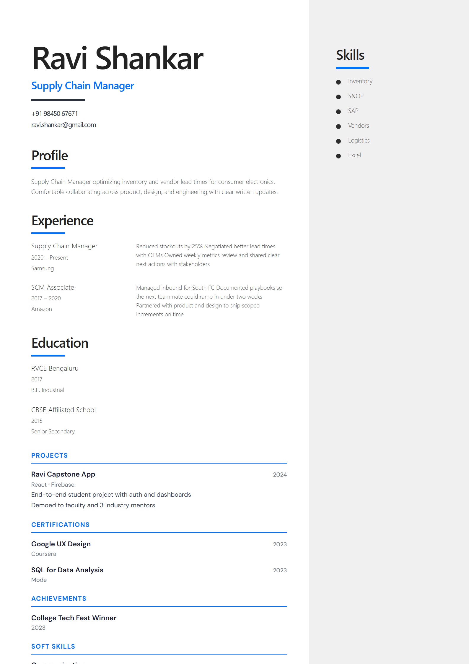 Azure Underline resume template preview
