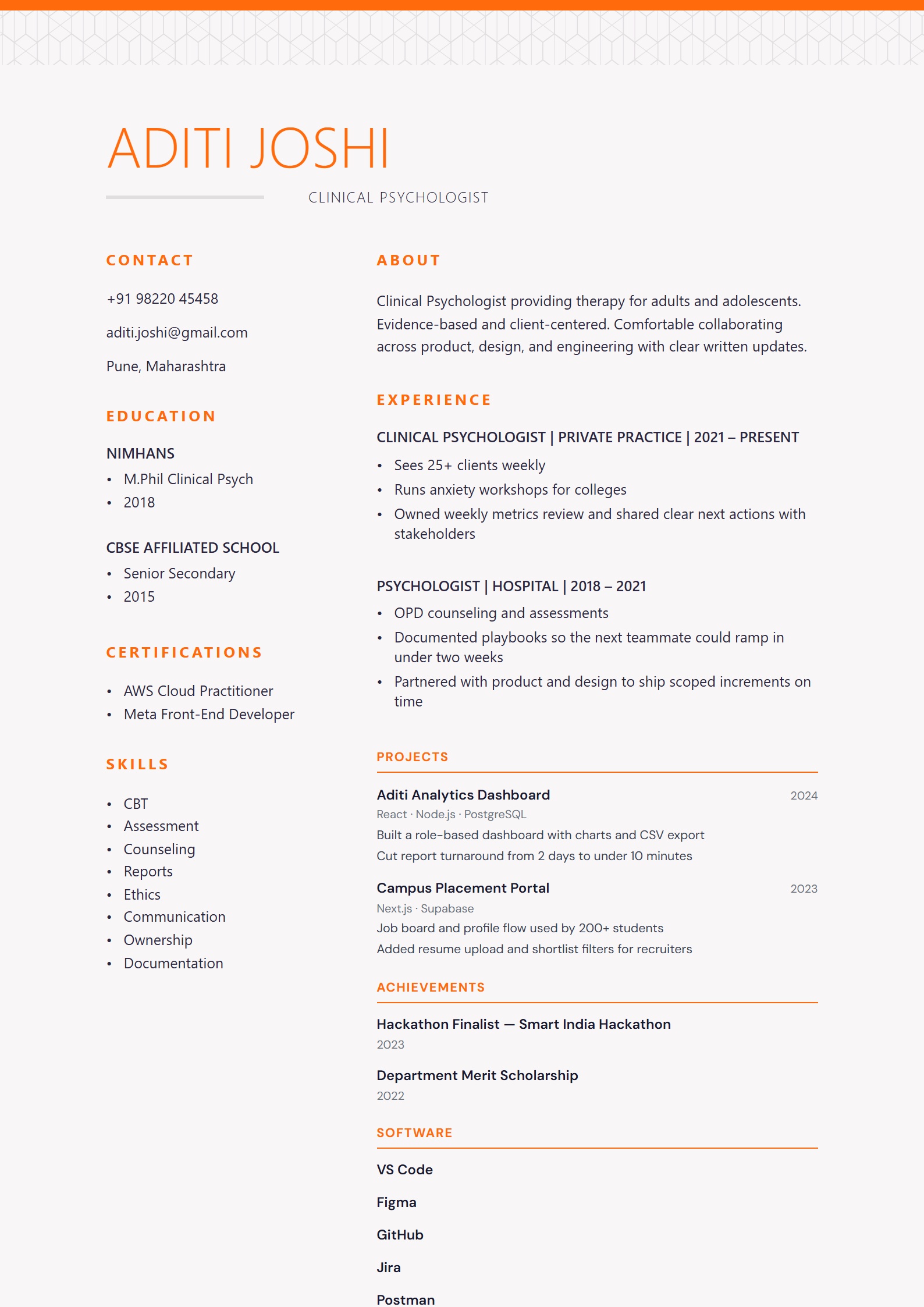 Blaze Architect resume template preview