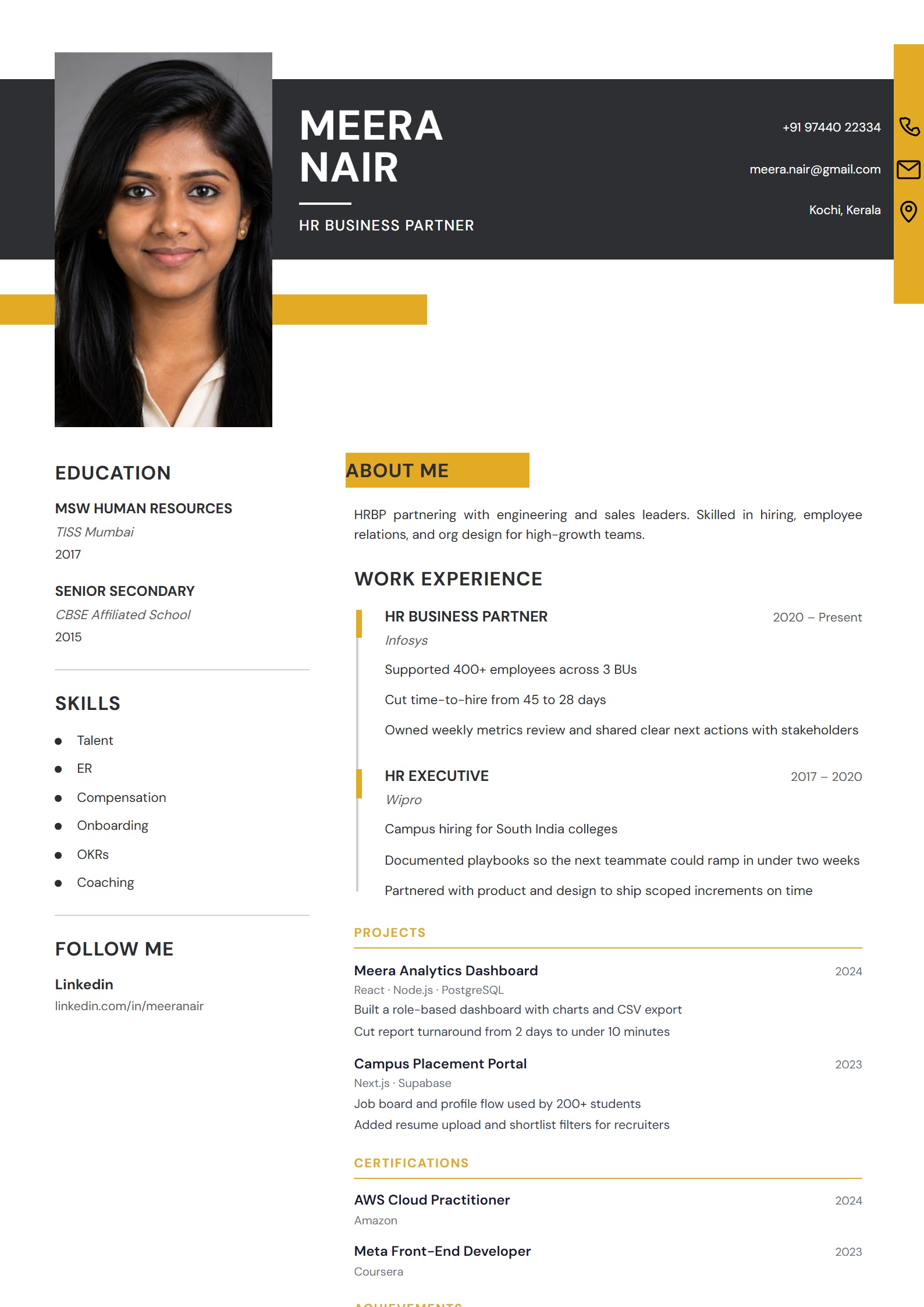 Brass Strip resume template preview