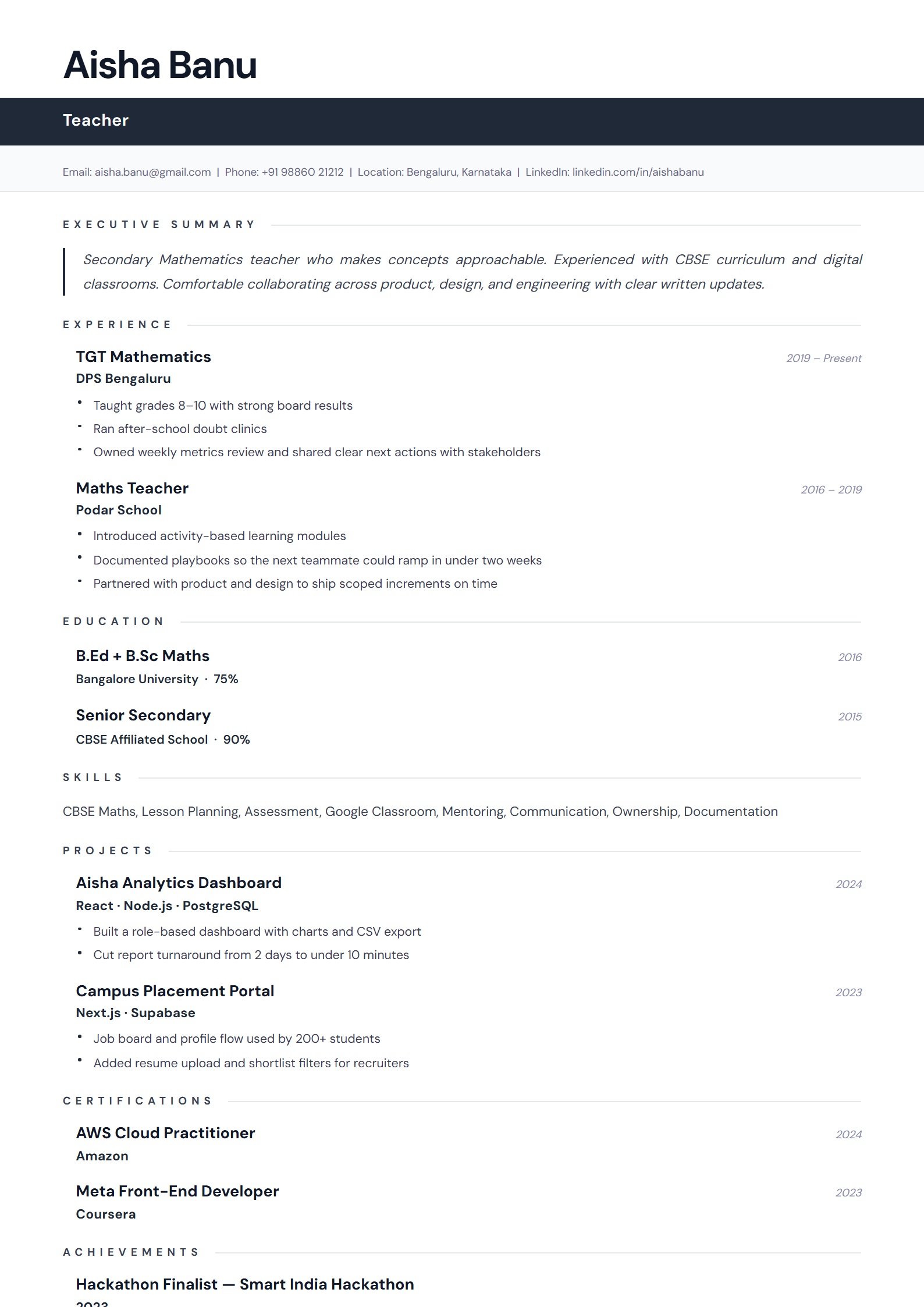 Carbon Executive resume template preview