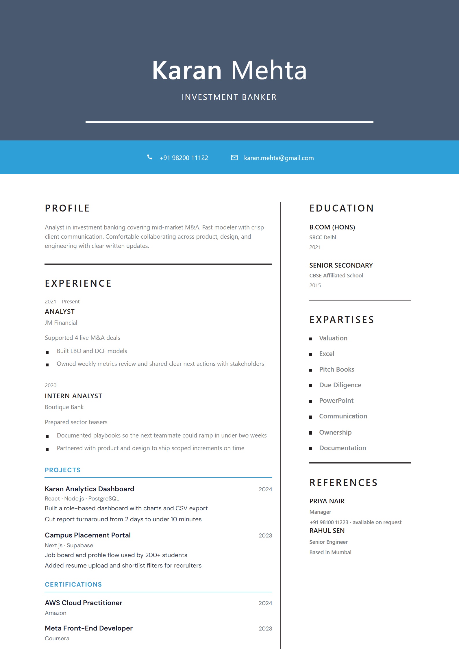 Cerulean Split resume template preview