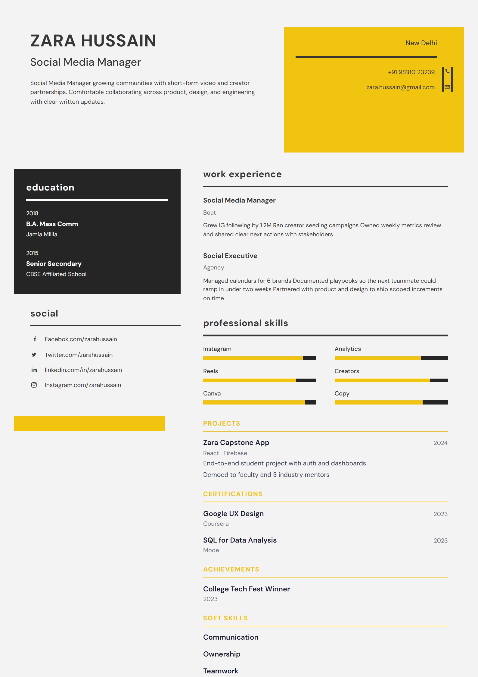Citrus Frame resume template preview