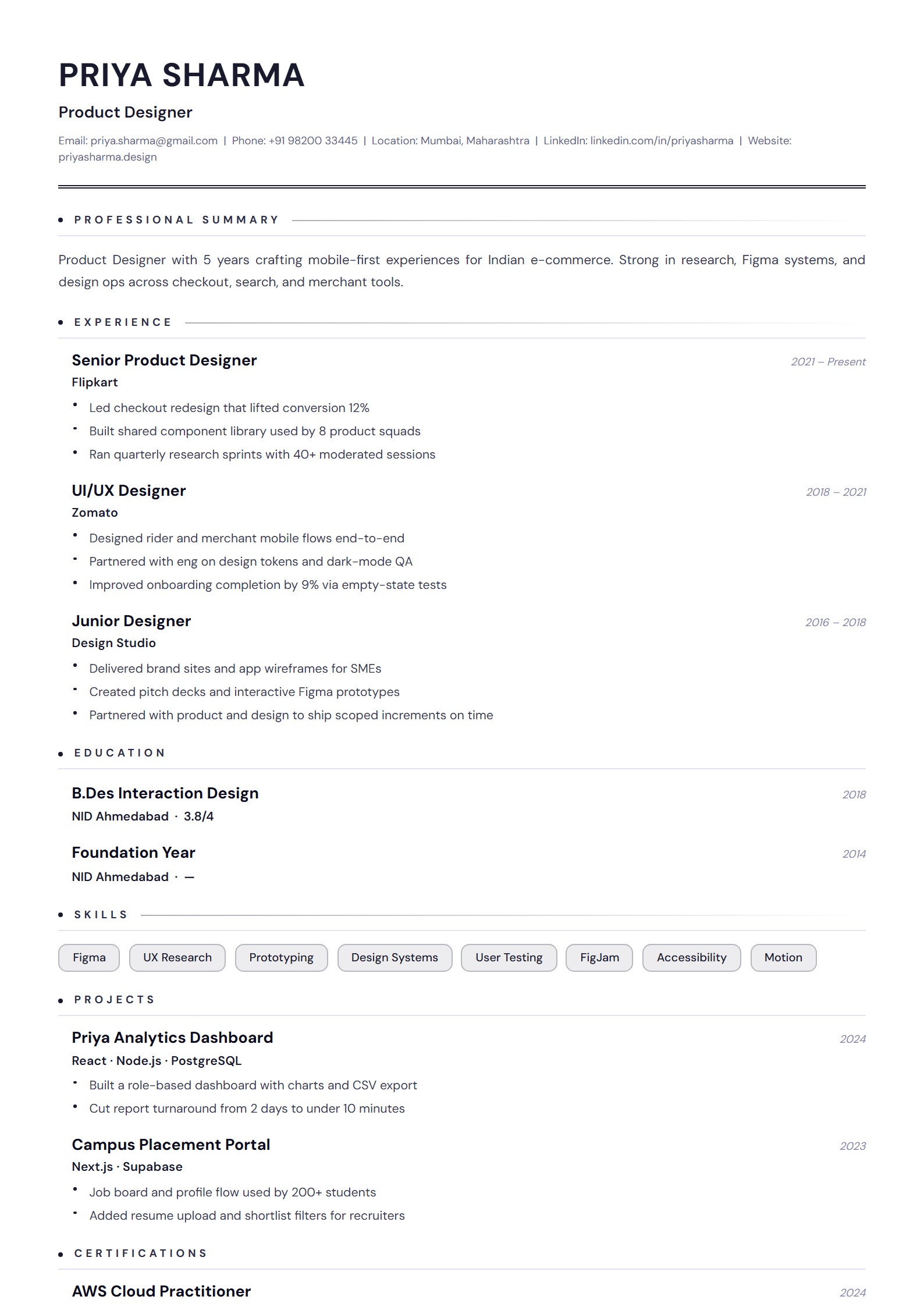 Classic ATS resume template preview