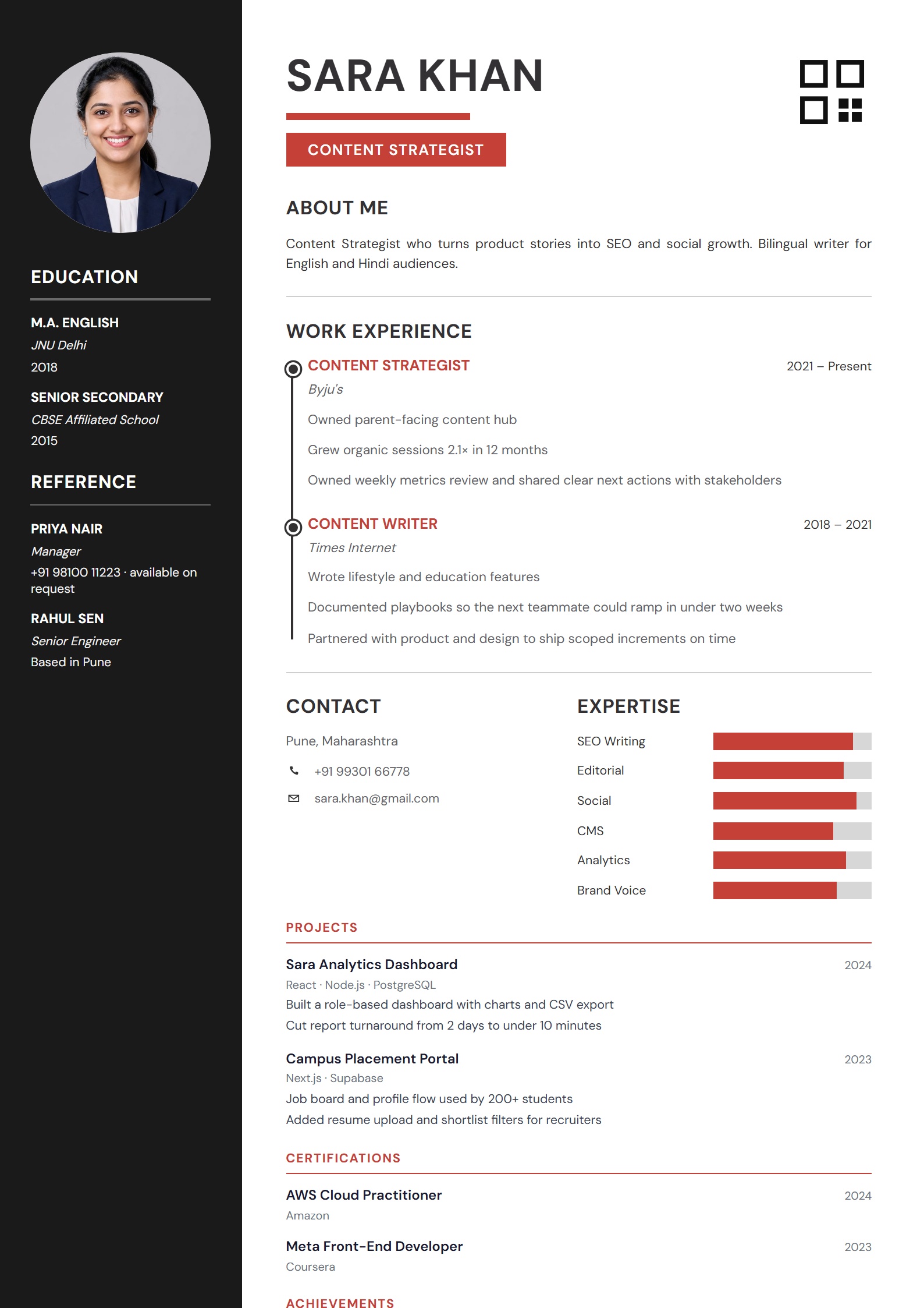 Crimson Orbit resume template preview