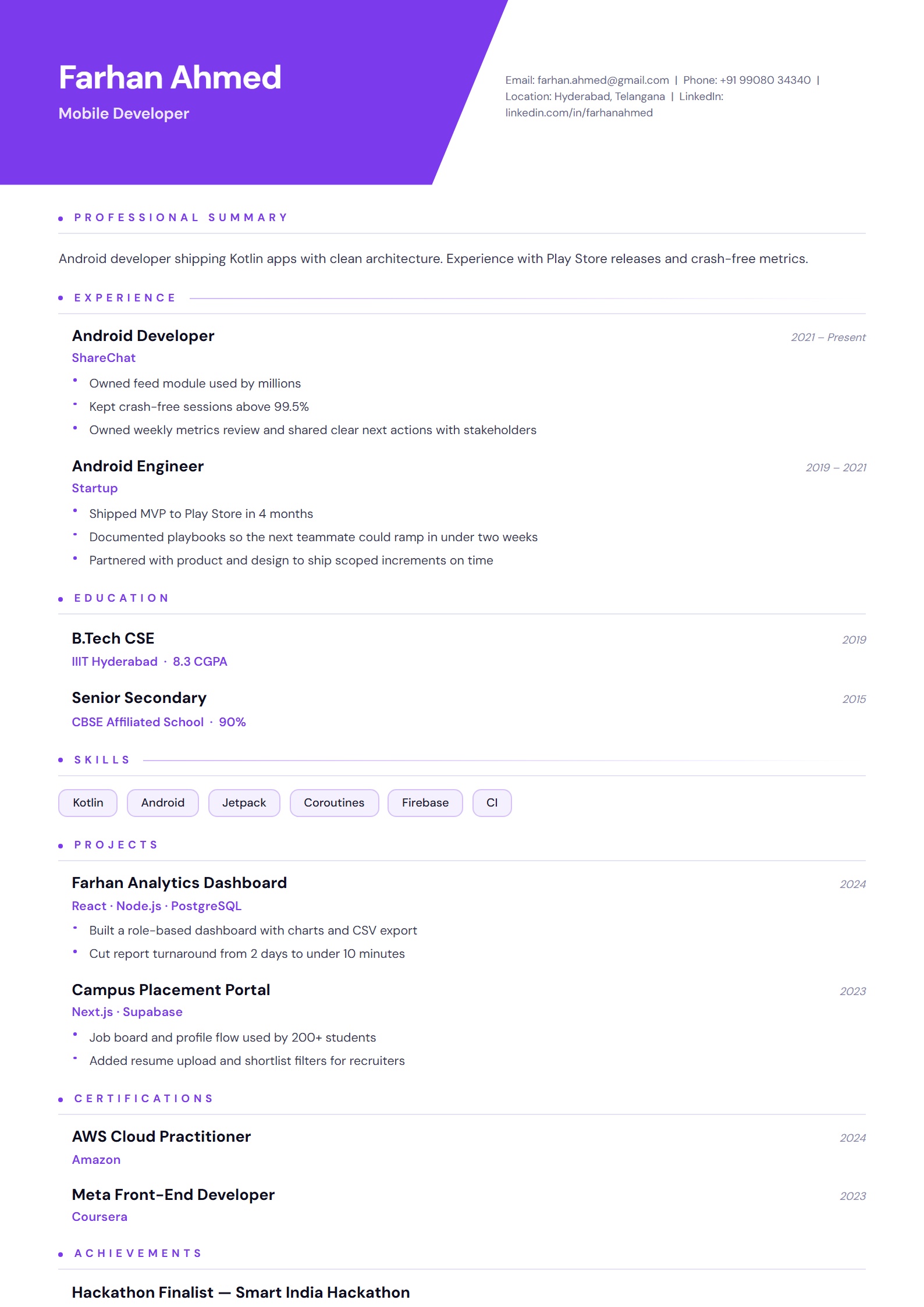 Diamond Split resume template preview