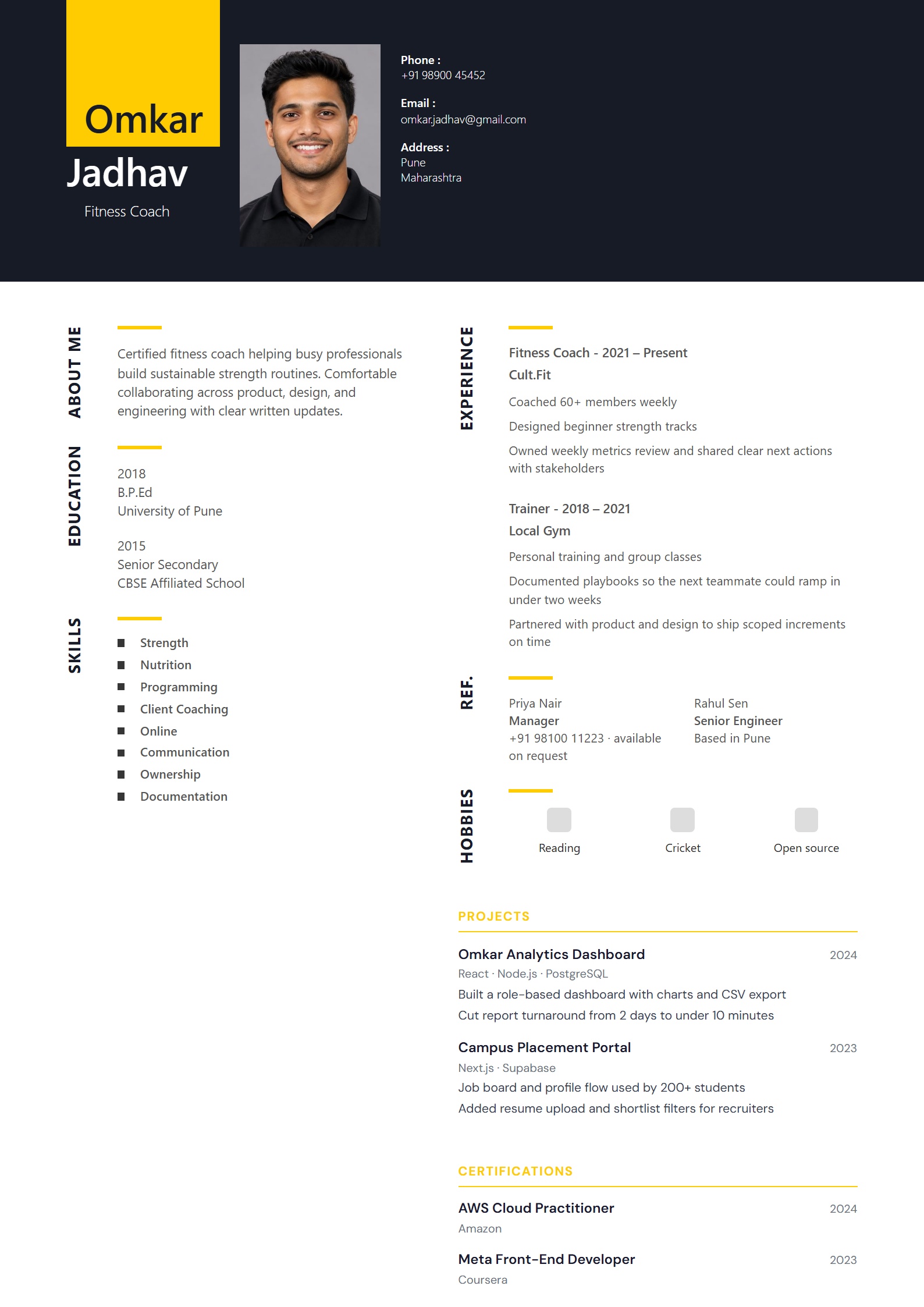 Gold Banner resume template preview