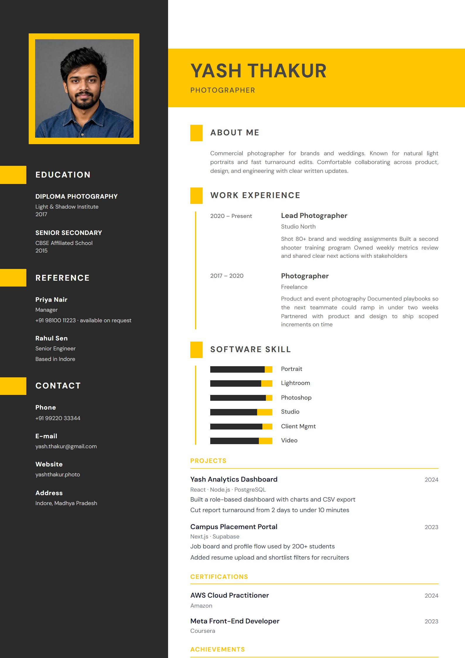 Graphite Signal resume template preview