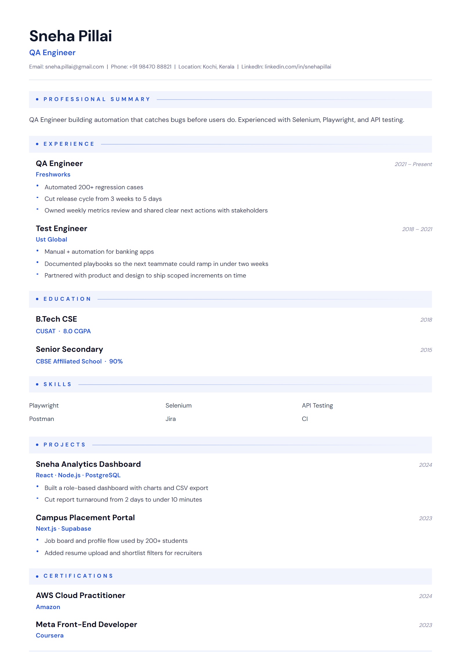 Grid Clean resume template preview