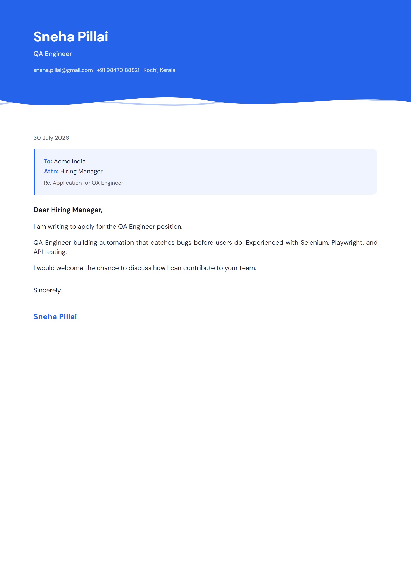 Horizon Wave cover letter template preview