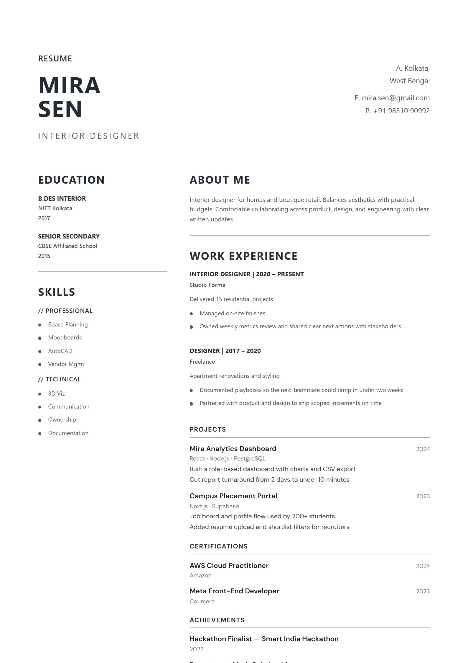 Ink Minimal resume template preview