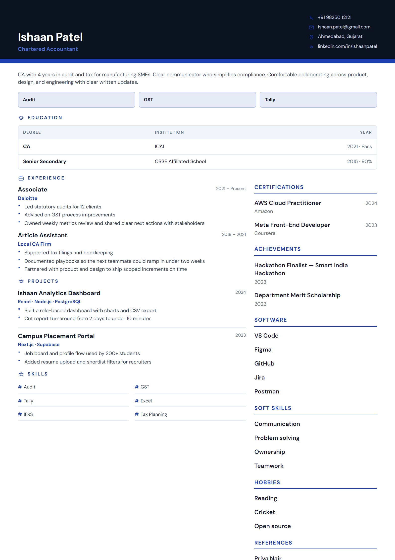 Ledger Formal resume template preview