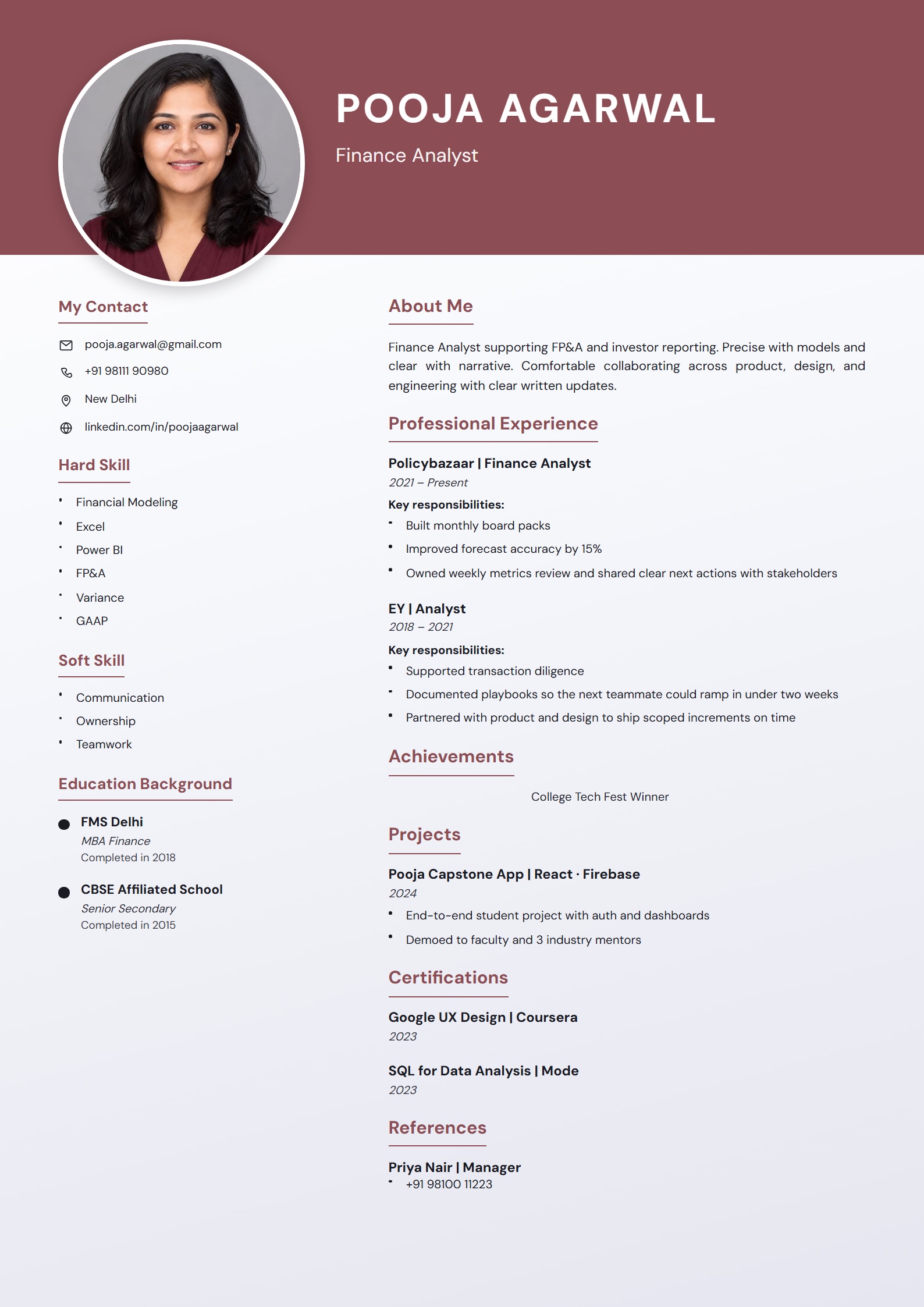 Maroon Profile resume template preview