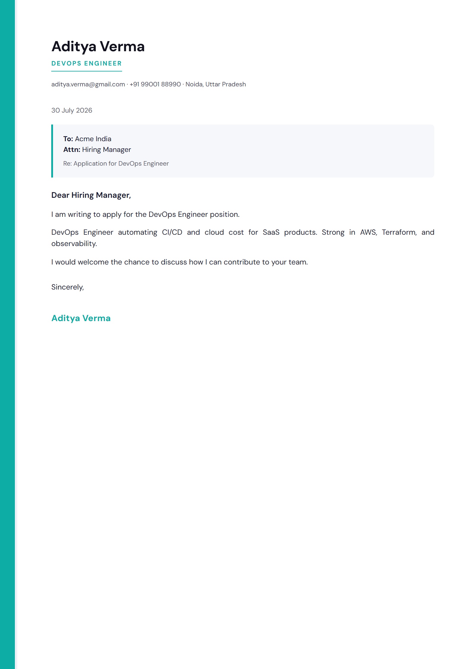 Modern Rail cover letter template preview