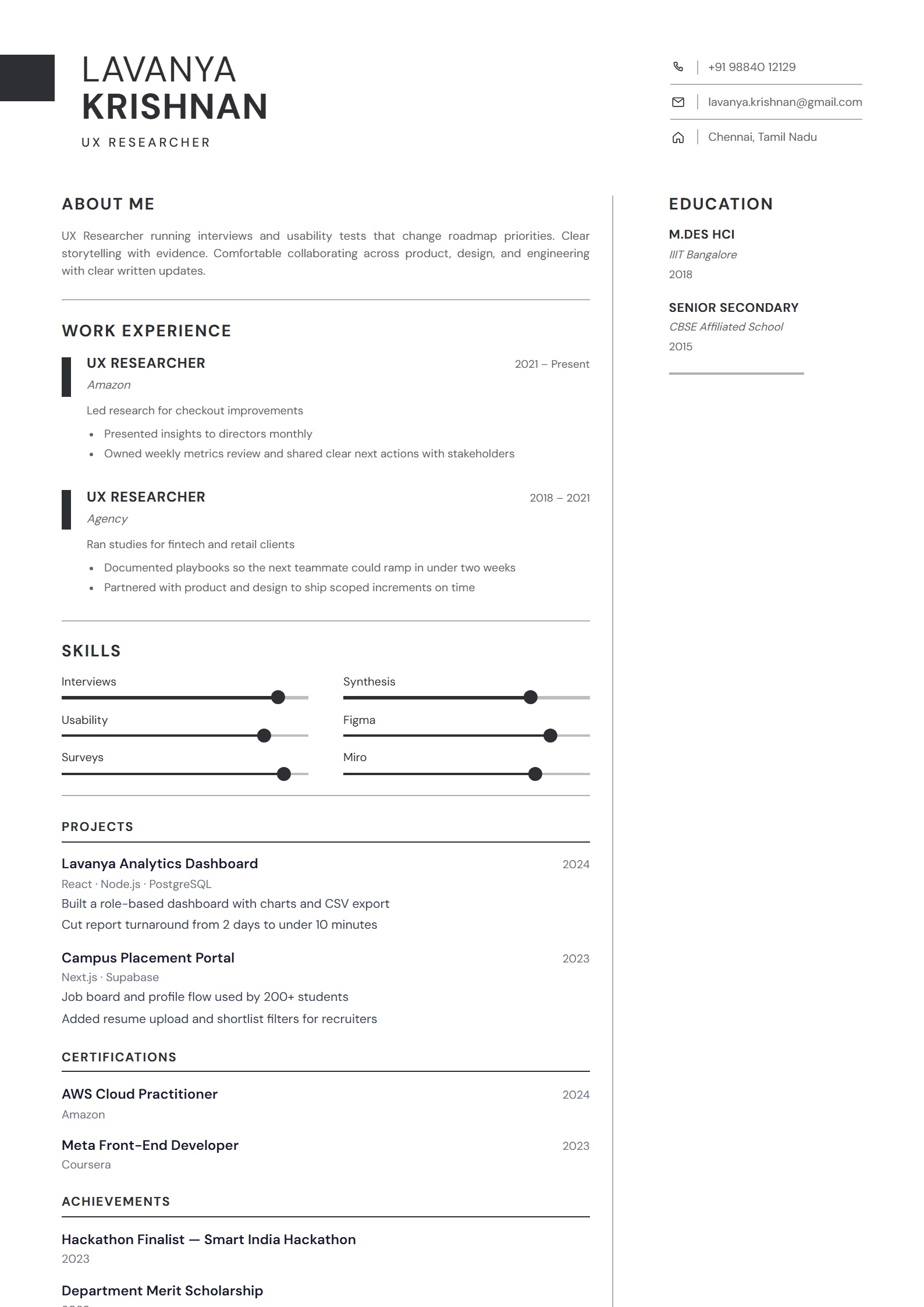 Mono Precision resume template preview