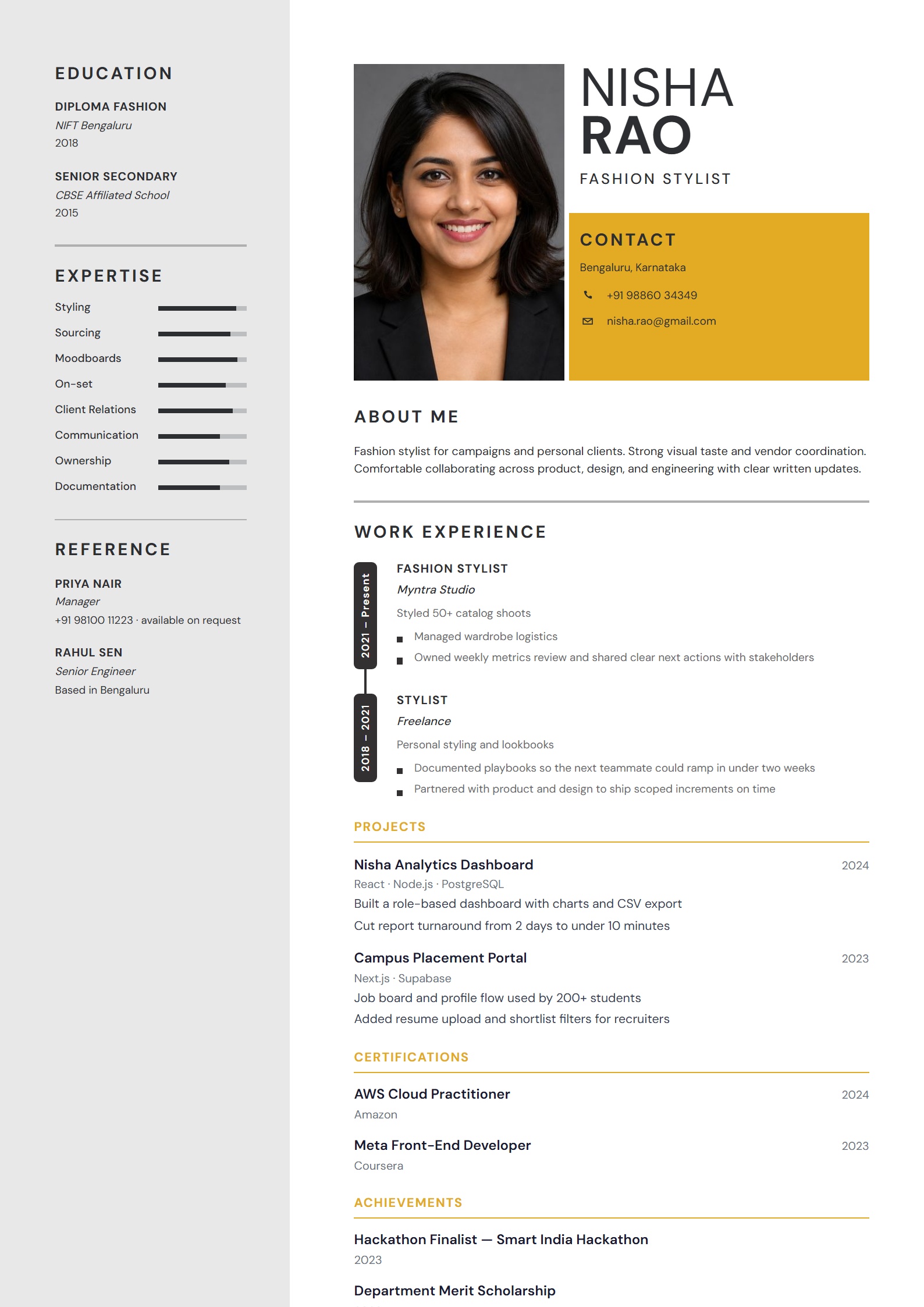 Mustard Panel resume template preview