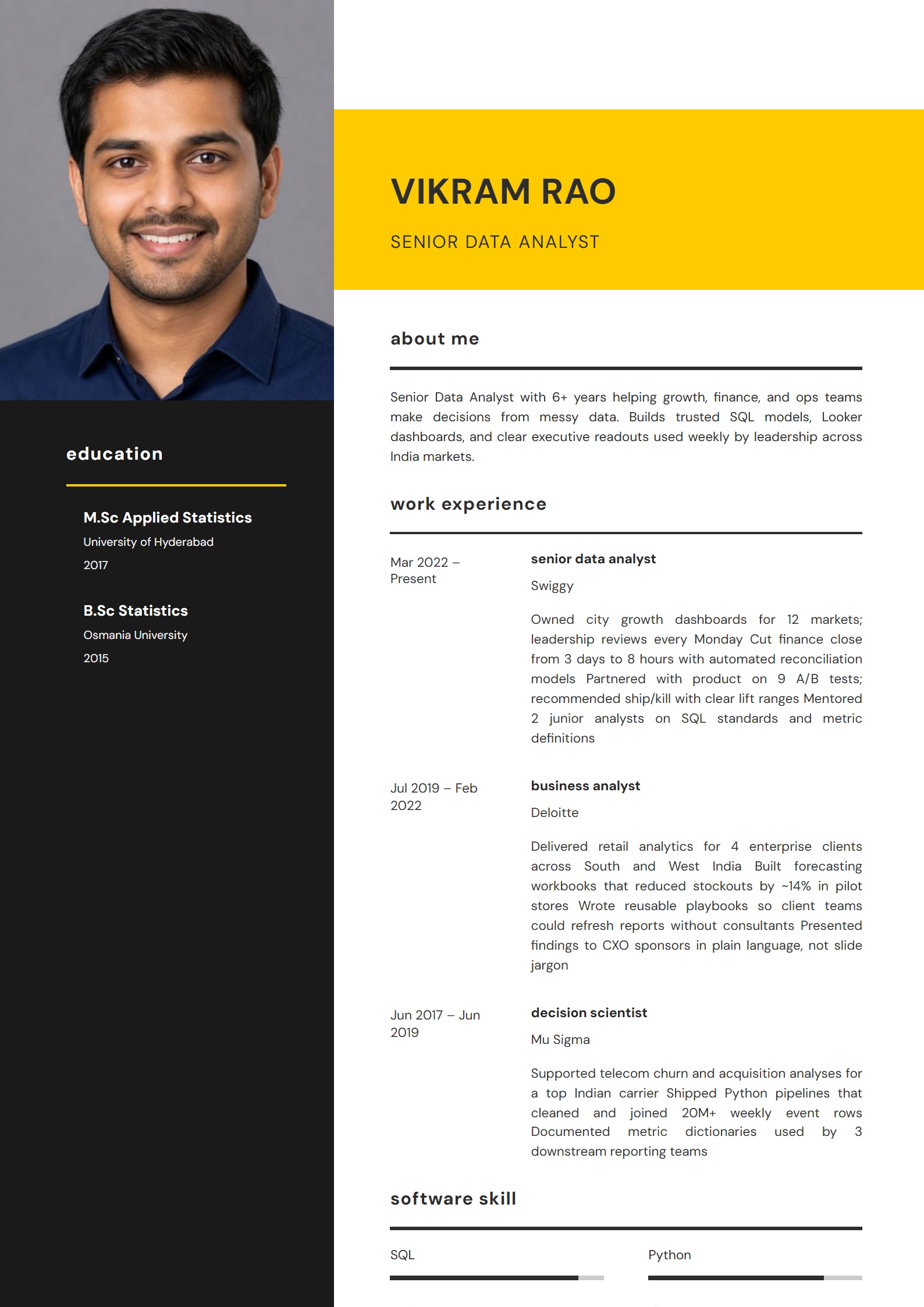 Nightlife Sidebar resume template preview