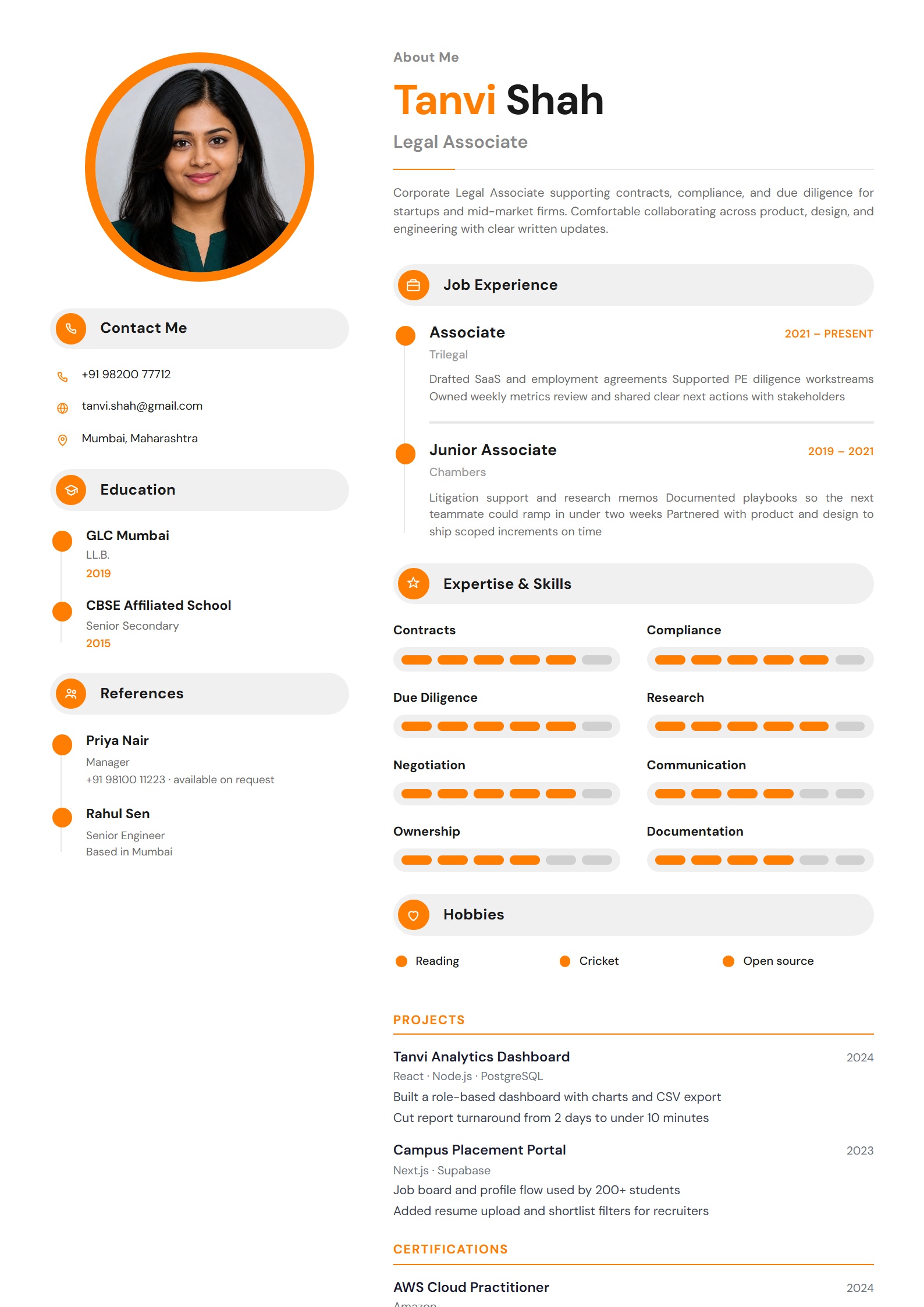 Orbit Sidebar resume template preview