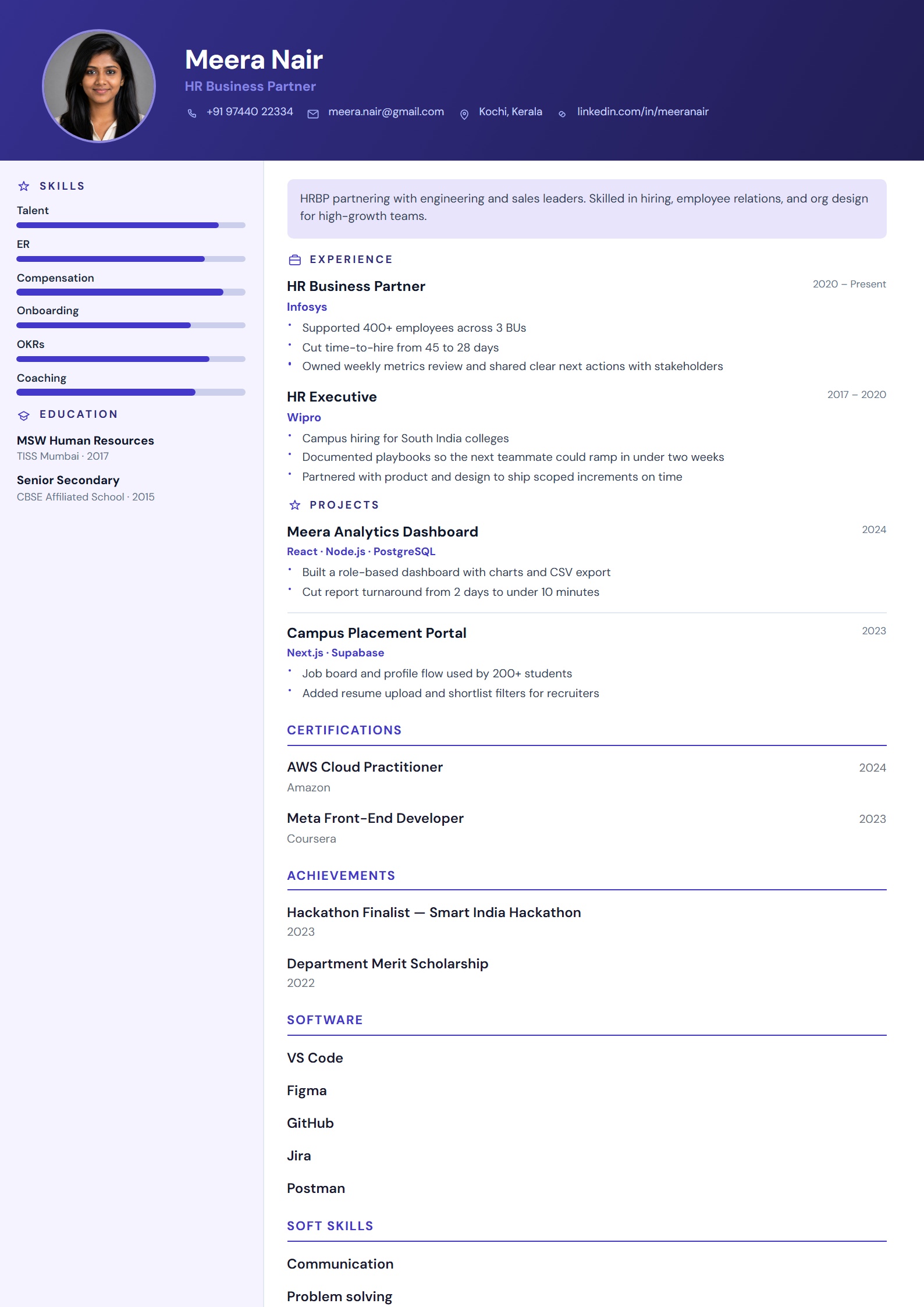 People Ops resume template preview