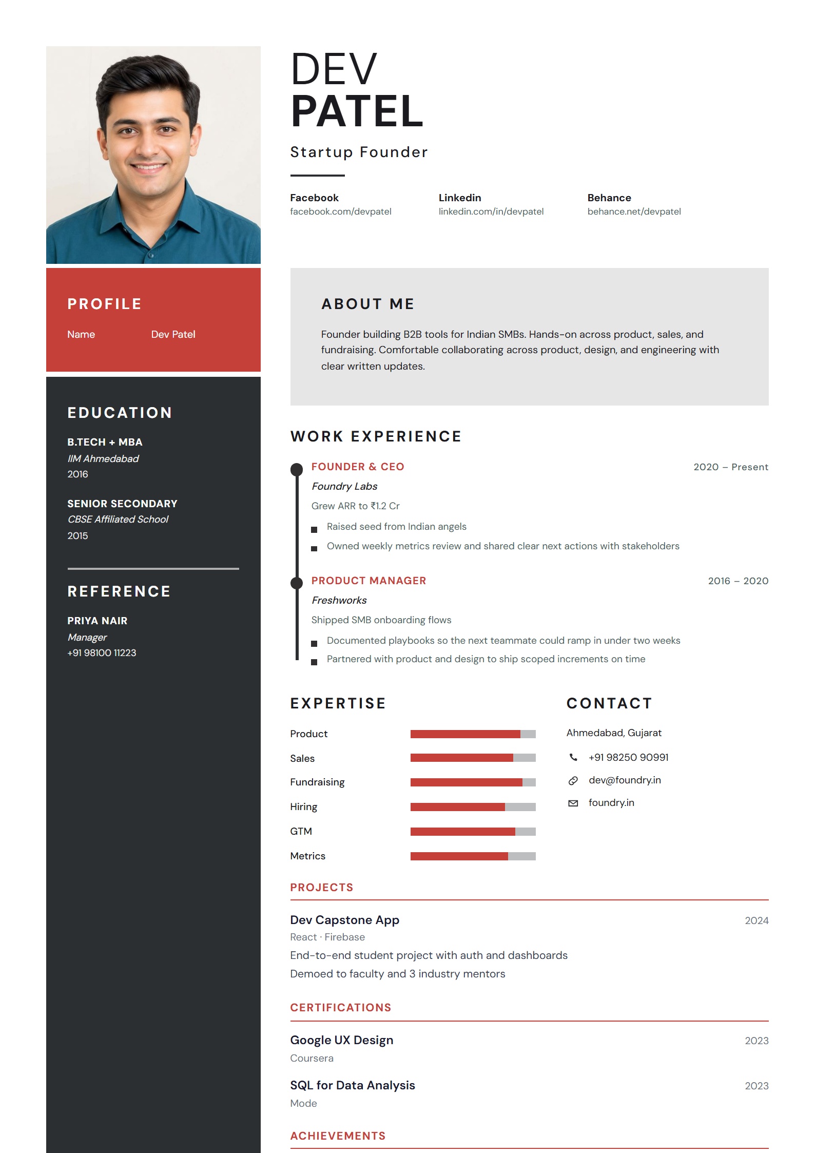 Rust Folio resume template preview