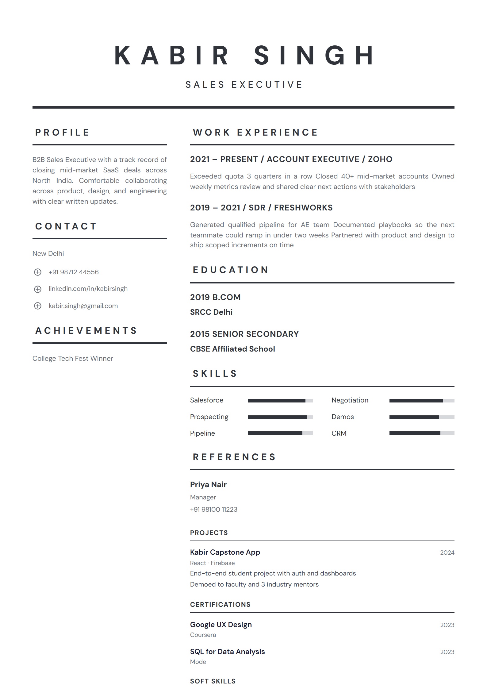 Slate Creative resume template preview