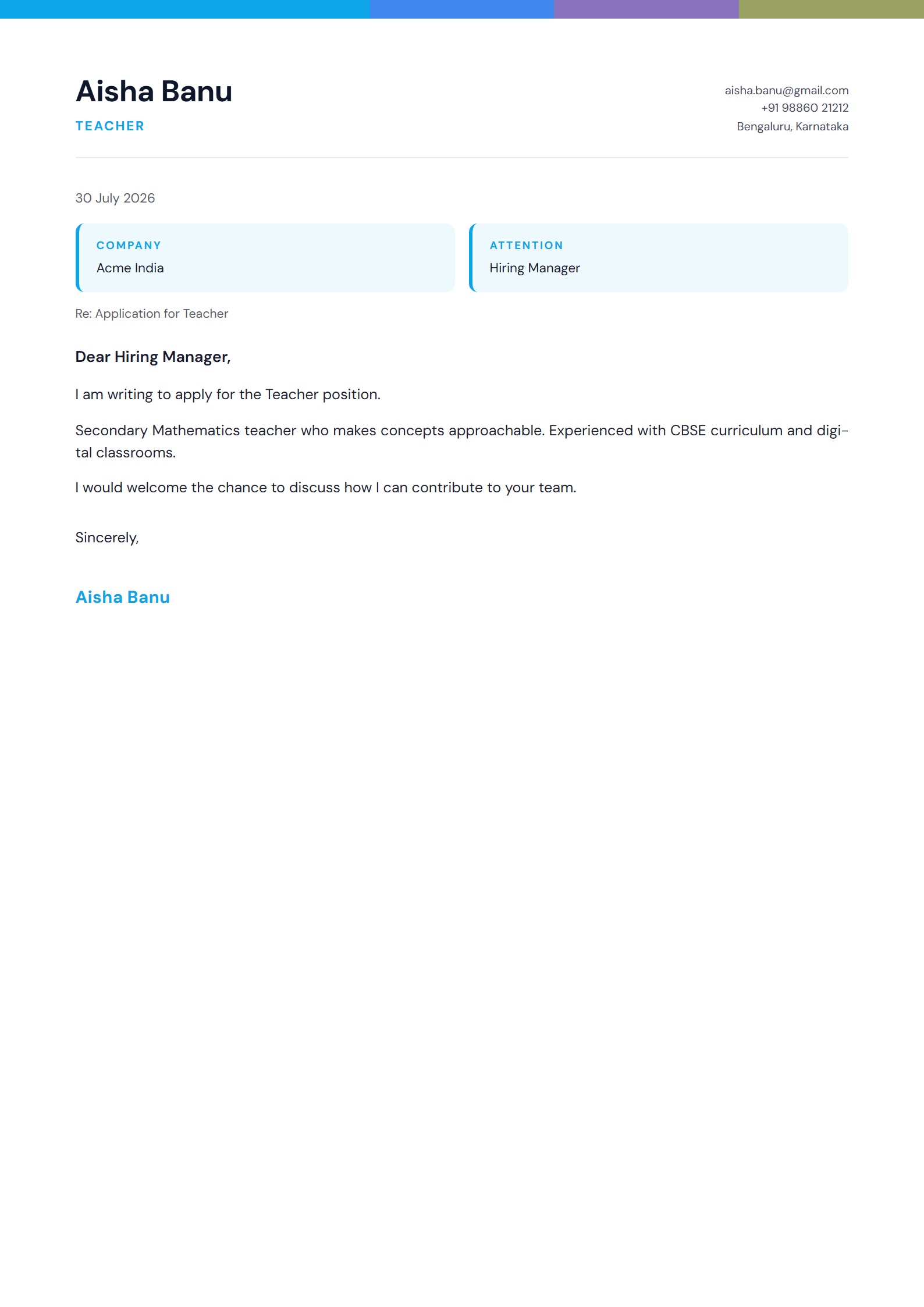 Spectrum Strip cover letter template preview