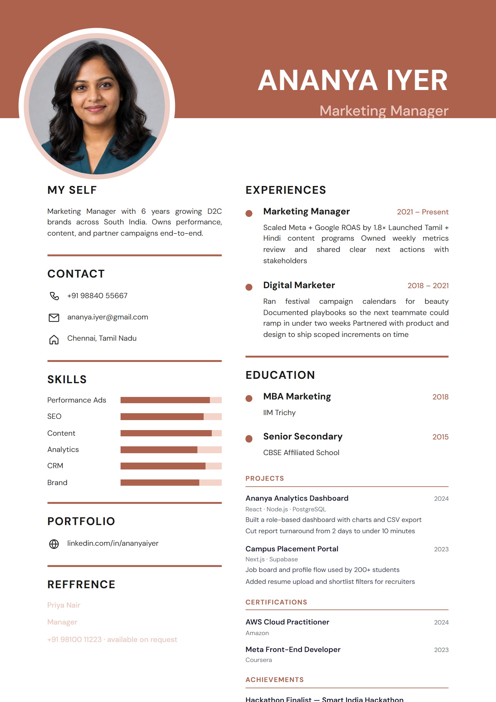 Terracotta Dual resume template preview