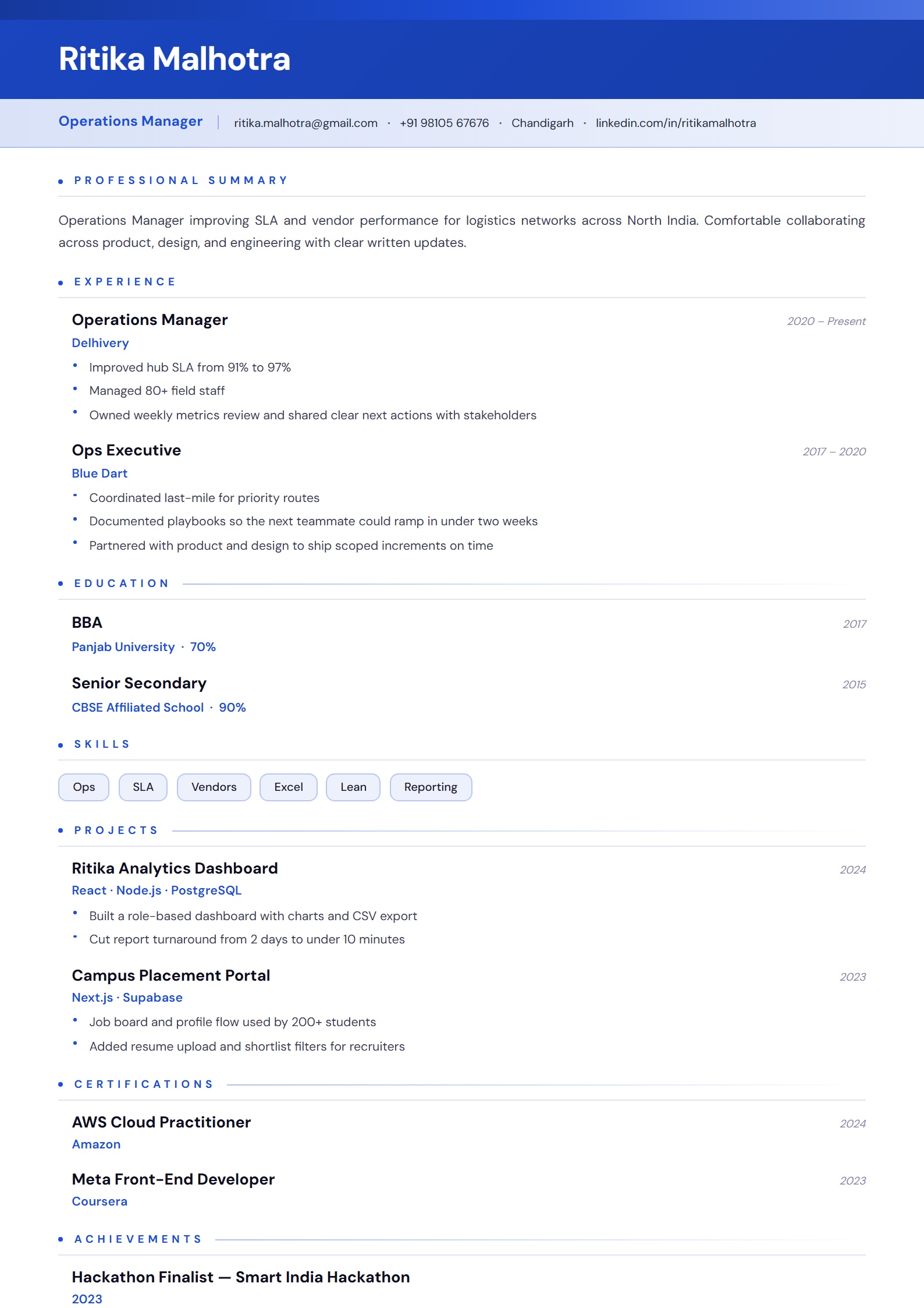 Triple Band resume template preview